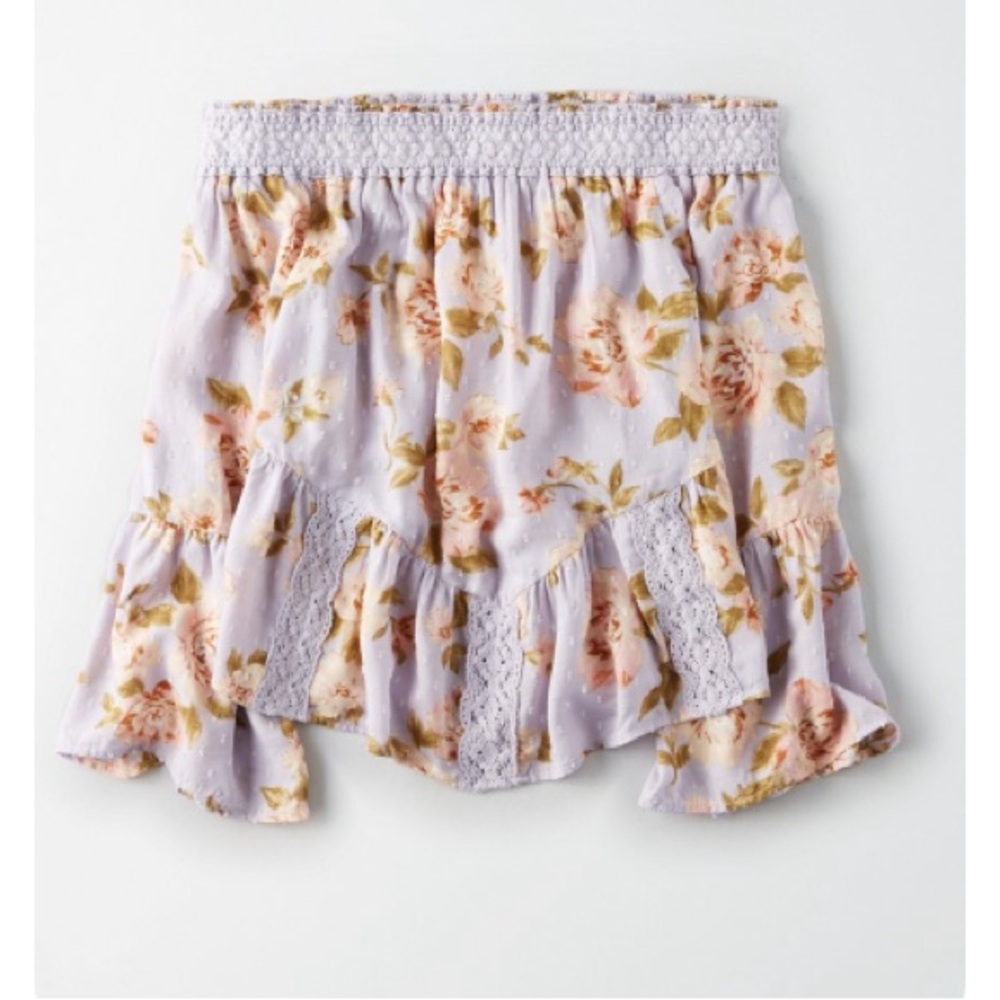 American Eagle Outfitters Lavender Floral Off-Shoulder Blouse